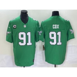 Men's Philadelphia Eagles #91 Fletcher Cox Green C Patch 2023 FUSE Vapor Limited Throwback Stitched Jersey