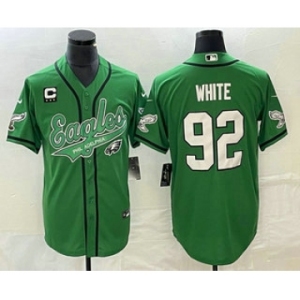 Men's Philadelphia Eagles #92 Reggie White Green C Patch Cool Base Stitched Baseball Jersey