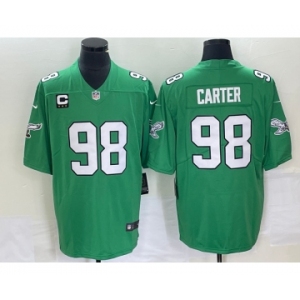 Men's Philadelphia Eagles #98 Jalen Carter Green C Patch 2023 Vapor Limited Throwback Jersey