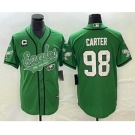 Men's Philadelphia Eagles #98 Jalen Carter Green C Patch Cool Base Stitched Baseball Jersey