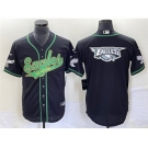 Mens Philadelphia Eagles Black Team Big Logo Cool Base Stitched Baseball Jersey