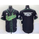 Men's Philadelphia Eagles Black Team Big Logo With C Patch Cool Base Stitched Baseball Jersey