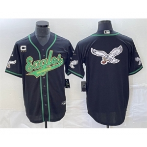 Men's Philadelphia Eagles Black Team Big Logo With C Patch Cool Base Stitched Baseball Jersey
