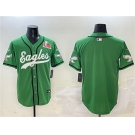 Men's Philadelphia Eagles Blank Green 2025 Super Bowl LIX Patch Stitched Baseball Jersey