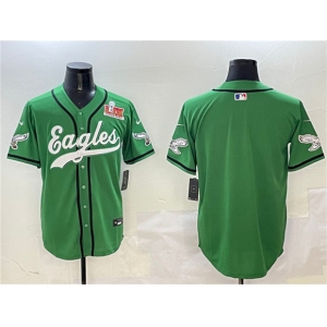 Men's Philadelphia Eagles Blank Green 2025 Super Bowl LIX Patch Stitched Baseball Jersey