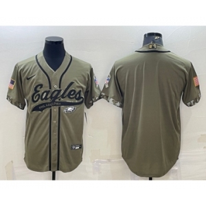 Men's Philadelphia Eagles Blank Olive Salute to Service Cool Base Stitched Baseball Jersey