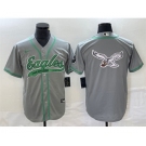 Men's Philadelphia Eagles Gray Team Big Logo Cool Base Stitched Baseball Jersey