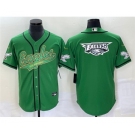 Men's Philadelphia Eagles Green Team Big Logo Cool Base Stitched Baseball Jersey