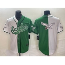 Men's Philadelphia Eagles Green White Split Team Big Logo Cool Base Stitched Baseball Jersey