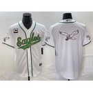 Men's Philadelphia Eagles White Gold Team Big Logo With C Patch Cool Base Stitched Baseball Jersey