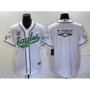 Men's Philadelphia Eagles White Team Big Logo With C Patch Cool Base Stitched Baseball Jersey