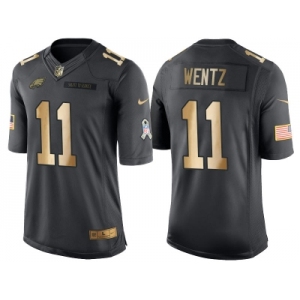 Nike Philadelphia Eagles #11 Carson Wentz Anthracite 2016 Christmas Day Gold Men's NFL Limited Salute to Service Jersey