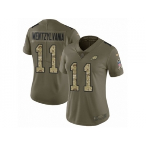 Women Nike Philadelphia Eagles #11 Carson Wentz Limited Olive Camo 2017 Salute to Service Wentzylvania NFL Jersey