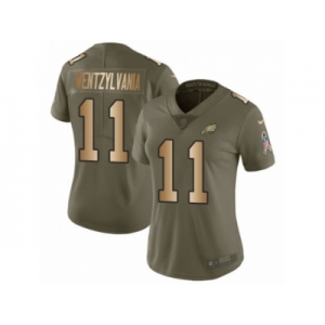 Women Nike Philadelphia Eagles #11 Carson Wentz Limited Olive Gold 2017 Salute to Service Wentzylvania NFL Jersey