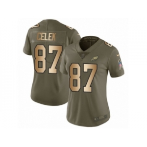 Women Nike Philadelphia Eagles #87 Brent Celek Limited Olive Gold 2017 Salute to Service NFL Jersey