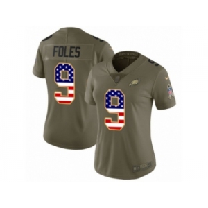 Women Nike Philadelphia Eagles #9 Nick Foles Limited Olive USA Flag 2017 Salute to Service NFL Jersey