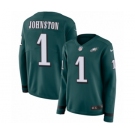 Women's Nike Philadelphia Eagles #1 Cameron Johnston Limited Green Therma Long Sleeve NFL Jersey