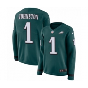 Women's Nike Philadelphia Eagles #1 Cameron Johnston Limited Green Therma Long Sleeve NFL Jersey