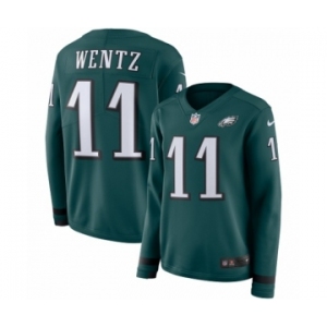 Women's Nike Philadelphia Eagles #11 Carson Wentz Limited Green Therma Long Sleeve NFL Jersey