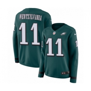 Women's Nike Philadelphia Eagles #11 Carson Wentz Limited Green Therma Long Sleeve Wentzylvania NFL Jersey