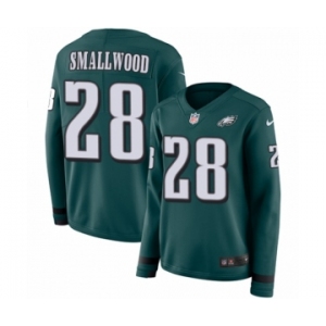 Women's Nike Philadelphia Eagles #28 Wendell Smallwood Limited Green Therma Long Sleeve NFL Jersey