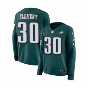 Women's Nike Philadelphia Eagles #30 Corey Clement Limited Green Therma Long Sleeve NFL Jersey