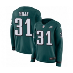 Women's Nike Philadelphia Eagles #31 Jalen Mills Limited Green Therma Long Sleeve NFL Jersey