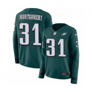 Women's Nike Philadelphia Eagles #31 Wilbert Montgomery Limited Green Therma Long Sleeve NFL Jersey