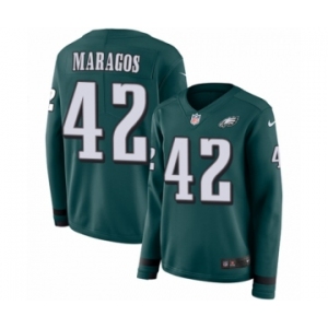 Women's Nike Philadelphia Eagles #42 Chris Maragos Limited Green Therma Long Sleeve NFL Jersey