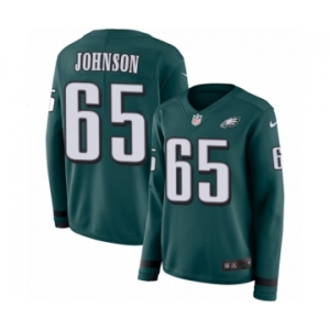 Women's Nike Philadelphia Eagles #65 Lane Johnson Limited Green Therma Long Sleeve NFL Jersey