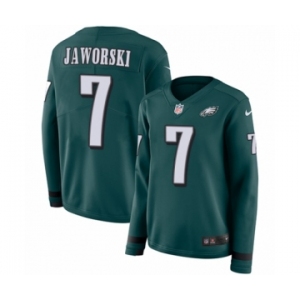 Women's Nike Philadelphia Eagles #7 Ron Jaworski Limited Green Therma Long Sleeve NFL Jersey