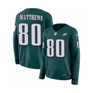 Women's Nike Philadelphia Eagles #80 Jordan Matthews Limited Green Therma Long Sleeve NFL Jersey