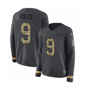 Women's Nike Philadelphia Eagles #9 Nick Foles Limited Black Salute to Service Therma Long Sleeve NFL Jersey