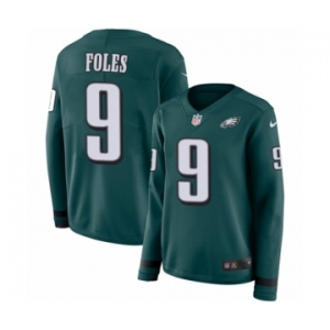 Women's Nike Philadelphia Eagles #9 Nick Foles Limited Green Therma Long Sleeve NFL Jersey