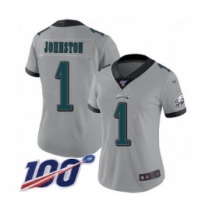 Women's Philadelphia Eagles #1 Cameron Johnston Limited Silver Inverted Legend 100th Season Football Jersey