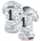 Women's Philadelphia Eagles #1 Jalen Hurts 2024 F.U.S.E Arctic Camo Salute To Service Limited Stitched Jersey