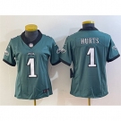 Women's Philadelphia Eagles #1 Jalen Hurts Green 2023 F.U.S.E. Vapor Untouchable Limited Stitched Football Jersey