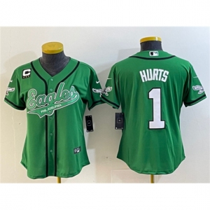 Women's Philadelphia Eagles #1 Jalen Hurts Green With 3-Star C Cool Base Stitched Baseball Jersey