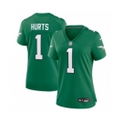 Women's Philadelphia Eagles #1 Jalen Hurts Kelly Green Game Stitched Jersey(Run Small)