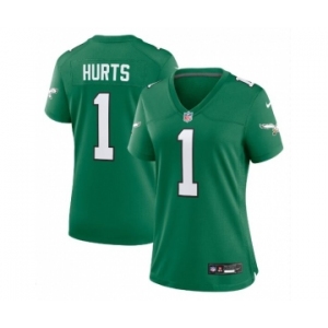 Women's Philadelphia Eagles #1 Jalen Hurts Kelly Green Game Stitched Jersey(Run Small)