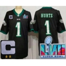 Women's Philadelphia Eagles #1 Jalen Hurts Limited Black C Patch Super Bowl LVII Vapor Jersey