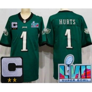 Women's Philadelphia Eagles #1 Jalen Hurts Limited Green C Patch Super Bowl LVII Vapor Jersey