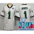 Women's Philadelphia Eagles #1 Jalen Hurts Limited White Super Bowl LVII Vapor Jersey