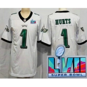 Women's Philadelphia Eagles #1 Jalen Hurts Limited White Super Bowl LVII Vapor Jersey
