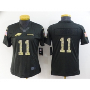 Women's Philadelphia Eagles #11 A. J. Brown Black Salute To Service Stitched Football Jersey