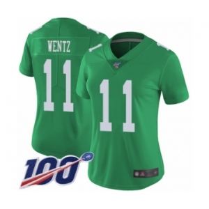 Women's Philadelphia Eagles #11 Carson Wentz Limited Green Rush Vapor Untouchable 100th Season Football Jersey