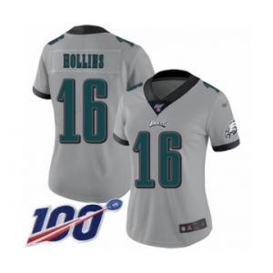 Women's Philadelphia Eagles #16 Mack Hollins Limited Silver Inverted Legend 100th Season Football Jersey