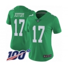 Women's Philadelphia Eagles #17 Alshon Jeffery Limited Green Rush Vapor Untouchable 100th Season Football Jersey