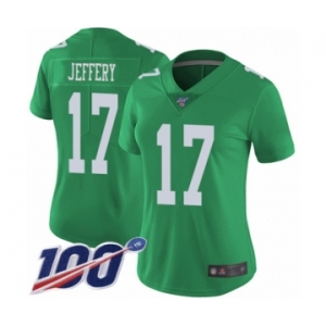 Women's Philadelphia Eagles #17 Alshon Jeffery Limited Green Rush Vapor Untouchable 100th Season Football Jersey