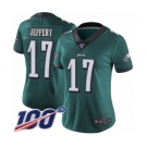 Women's Philadelphia Eagles #17 Alshon Jeffery Midnight Green Team Color Vapor Untouchable Limited Player 100th Season Football Jersey